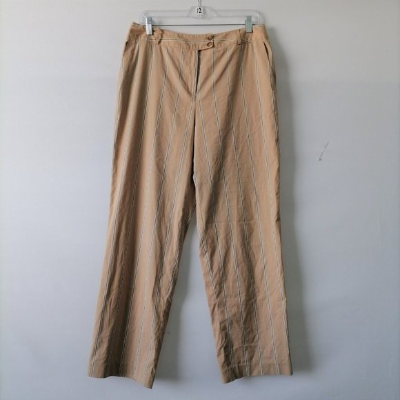Talbots Womens Beige High Rise Striped Flat Front Straight Chino Pants Size 14 - Picture 1 of 6